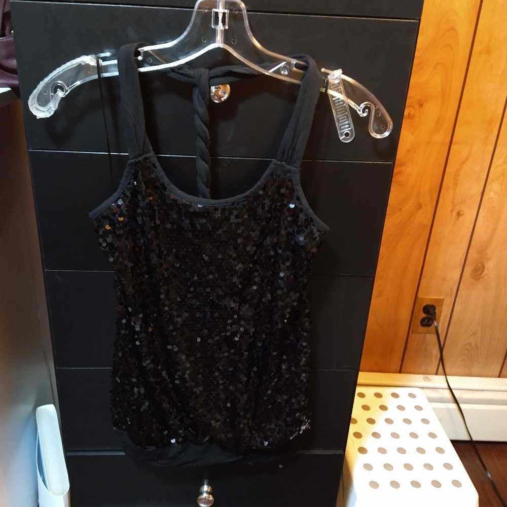 Express XS sequins black braided racer back tank
